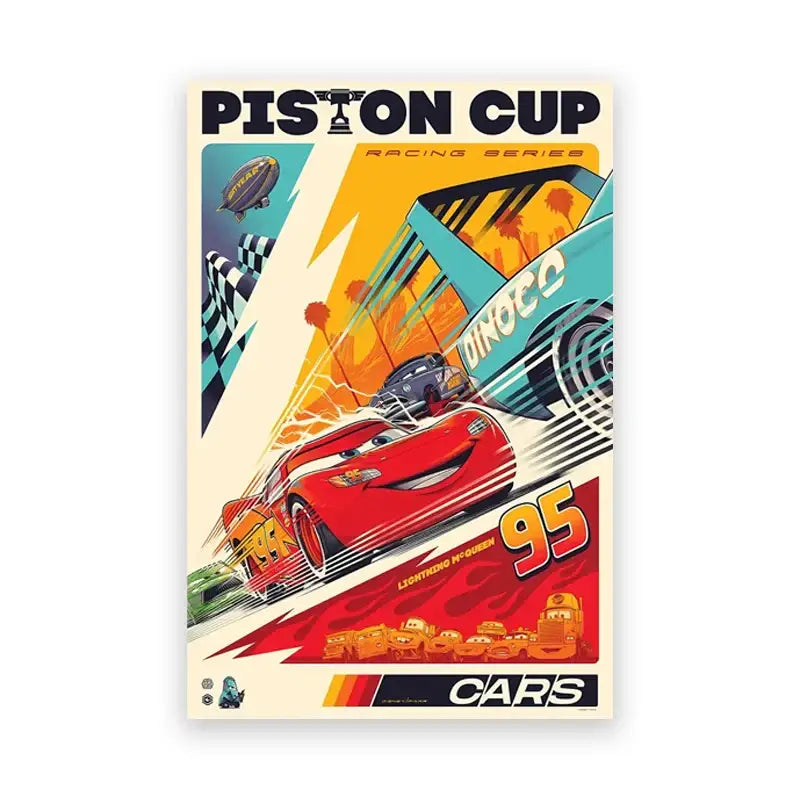 Lightning mcqueen cartoon car art framed prints for boys bedroom