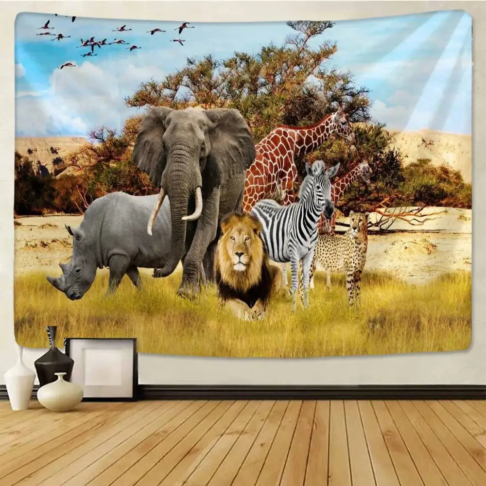 Decorbites lion tapestry silver grassland animal wall hanging bedroom