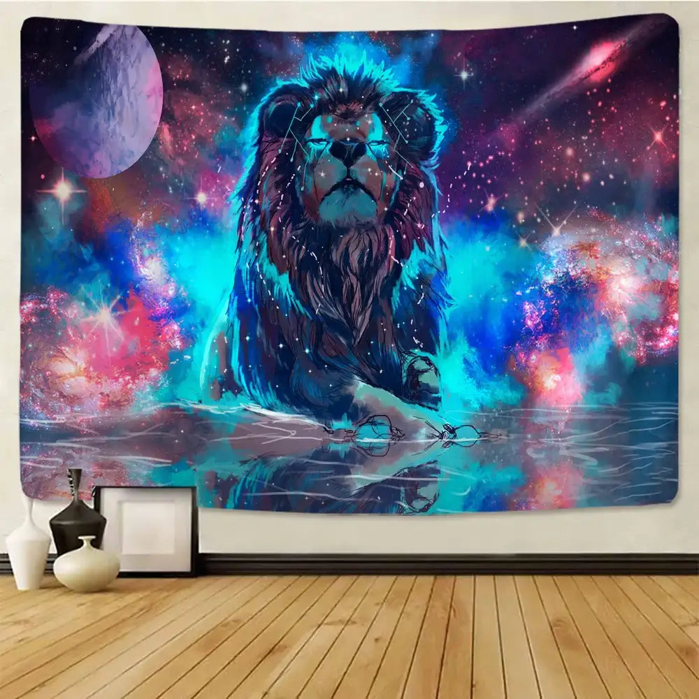 Decorbites lion tapestry silver grassland animal wall hanging bedroom