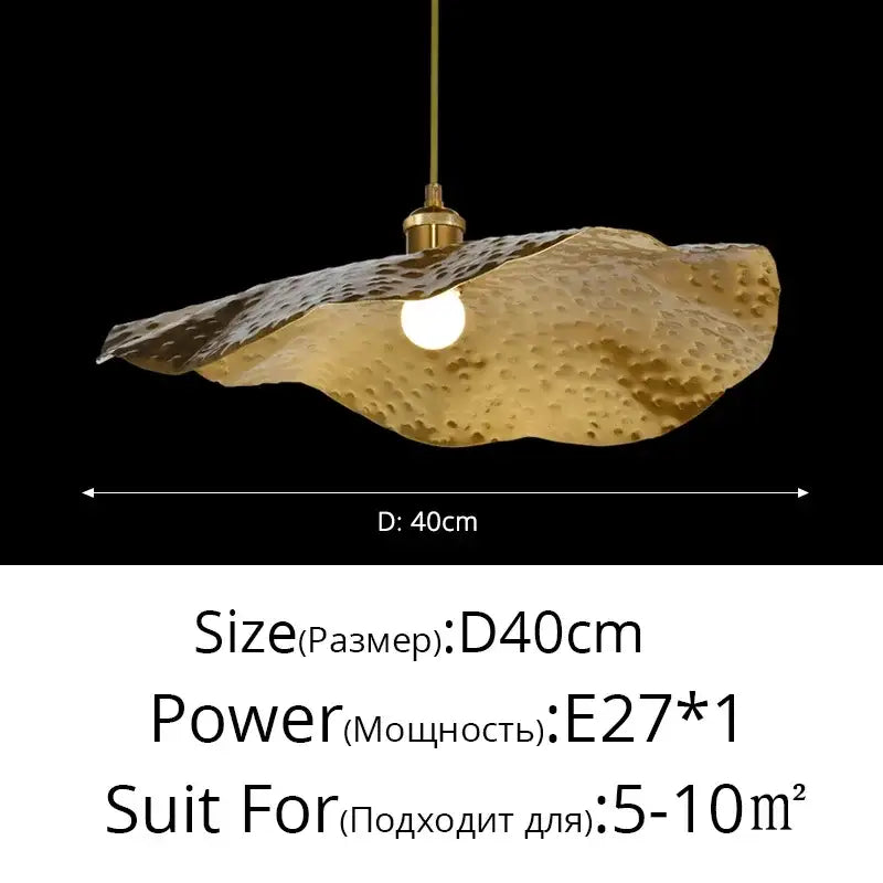 Gold hammered lotus flower pendant light for dining room