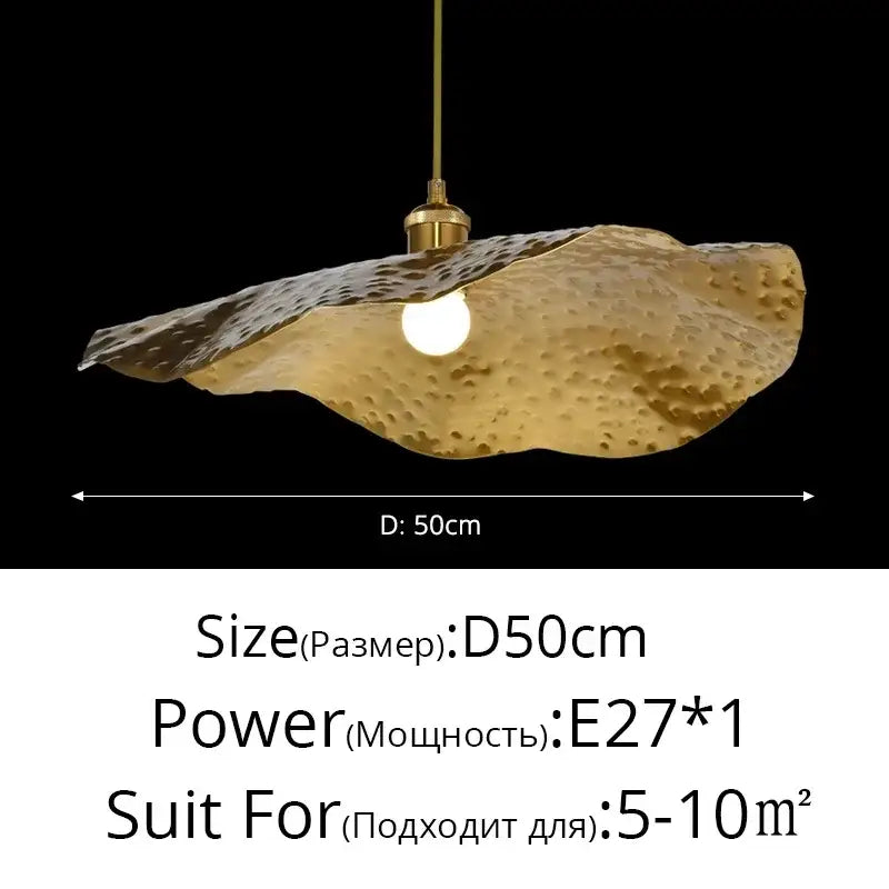 Gold hammered lotus flower pendant light for dining room