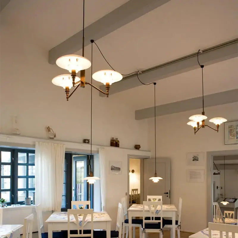 Sleek chrome lotus glass chandelier three light dining room pendant light