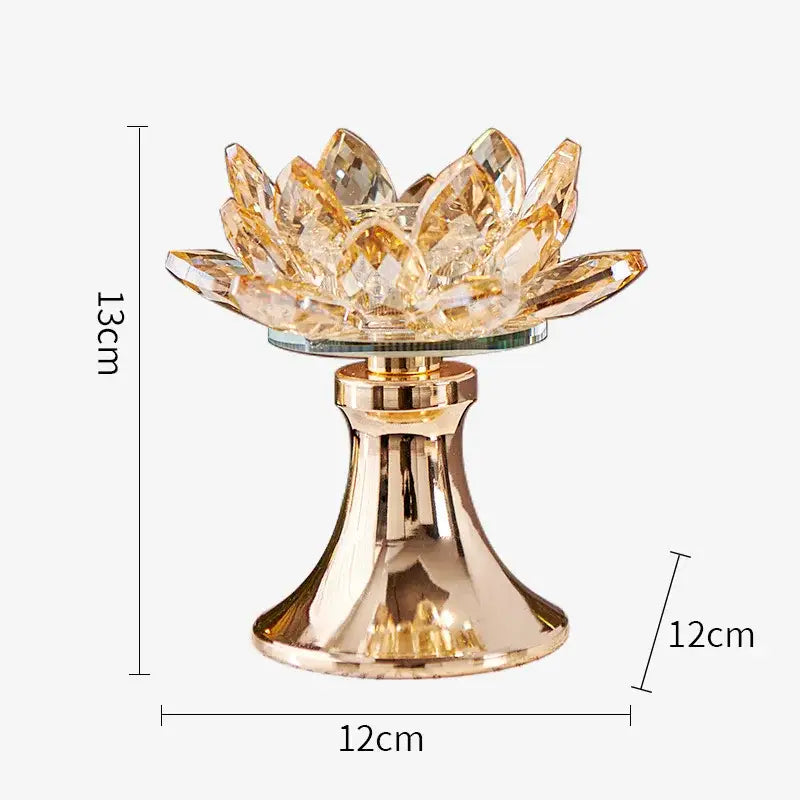 Golden crystal lotus glass flower candle holder dining room tabletop