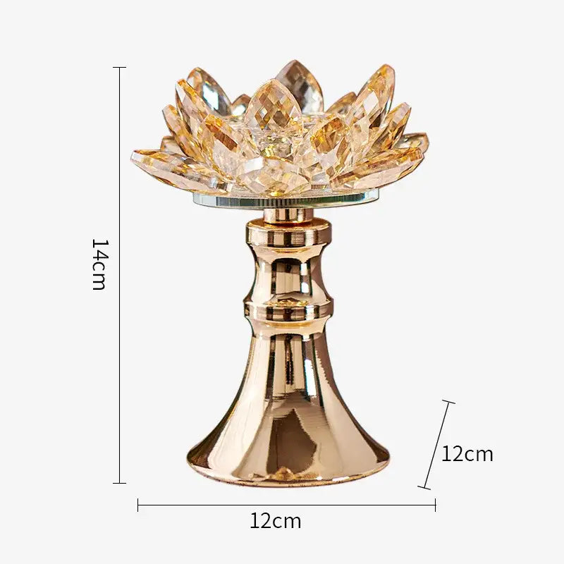 Golden crystal lotus glass flower candle holder dining room tabletop