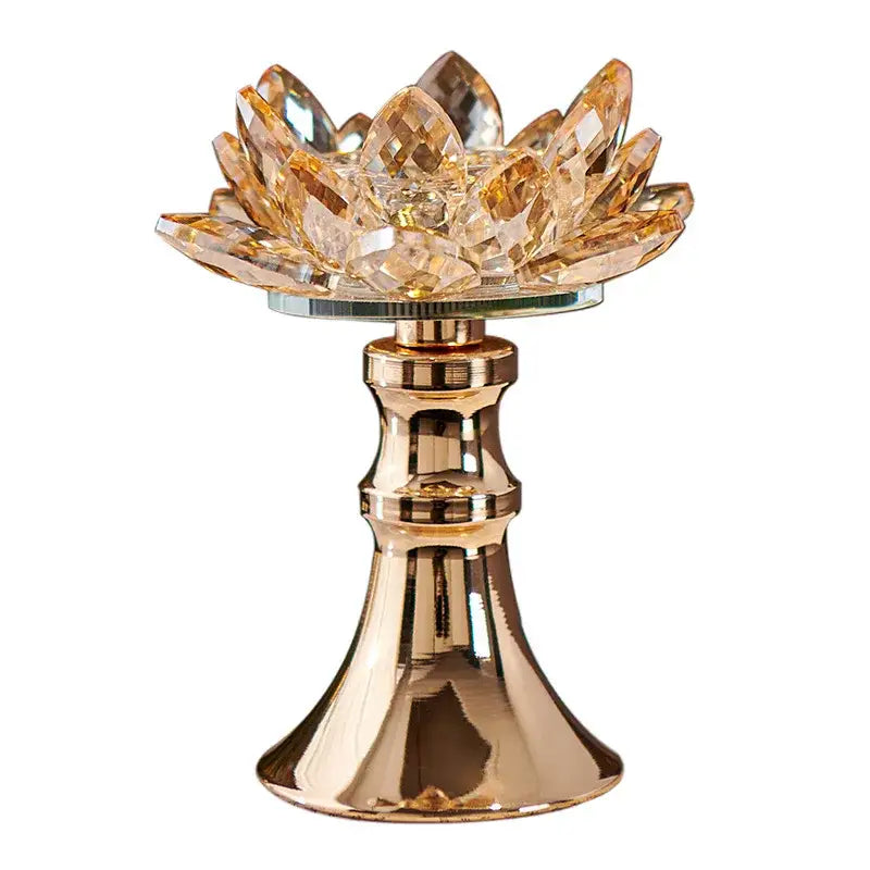 Golden crystal lotus glass flower candle holder dining room tabletop
