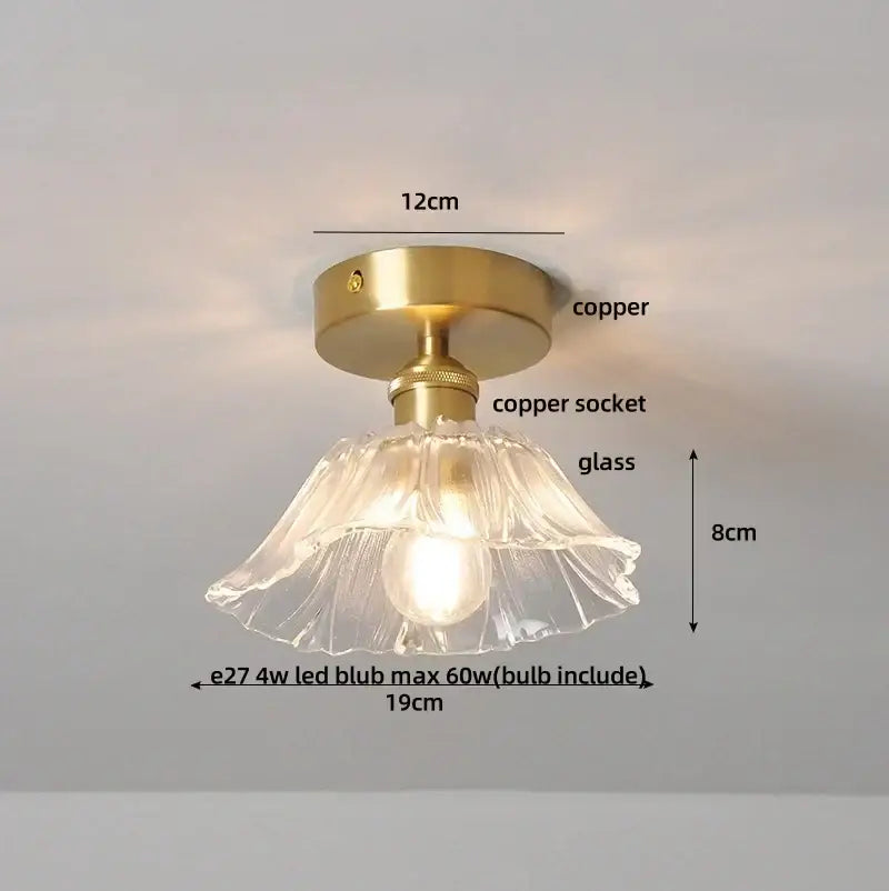Modern amber lotus glass led ceiling light bedroom copper base
