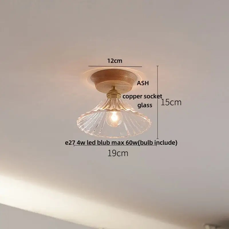 Modern amber lotus glass led ceiling light bedroom copper base