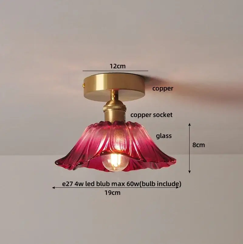 Modern amber lotus glass led ceiling light bedroom copper base