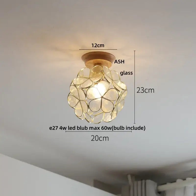 Modern amber lotus glass led ceiling light bedroom copper base