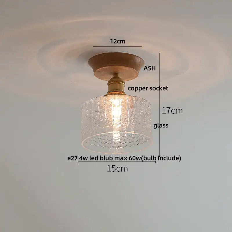 Modern amber lotus glass led ceiling light bedroom copper base