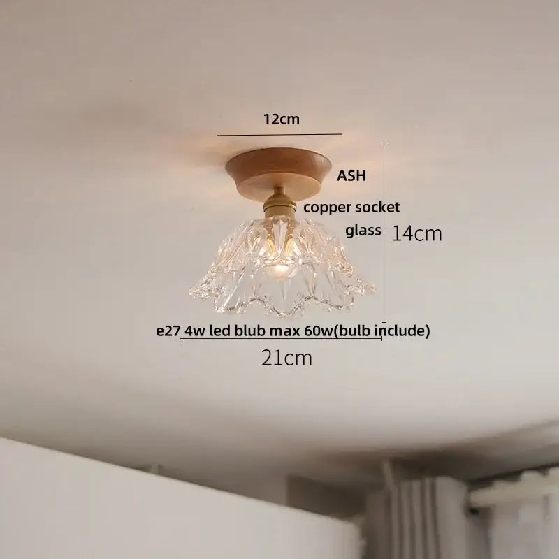 Modern amber lotus glass led ceiling light bedroom copper base