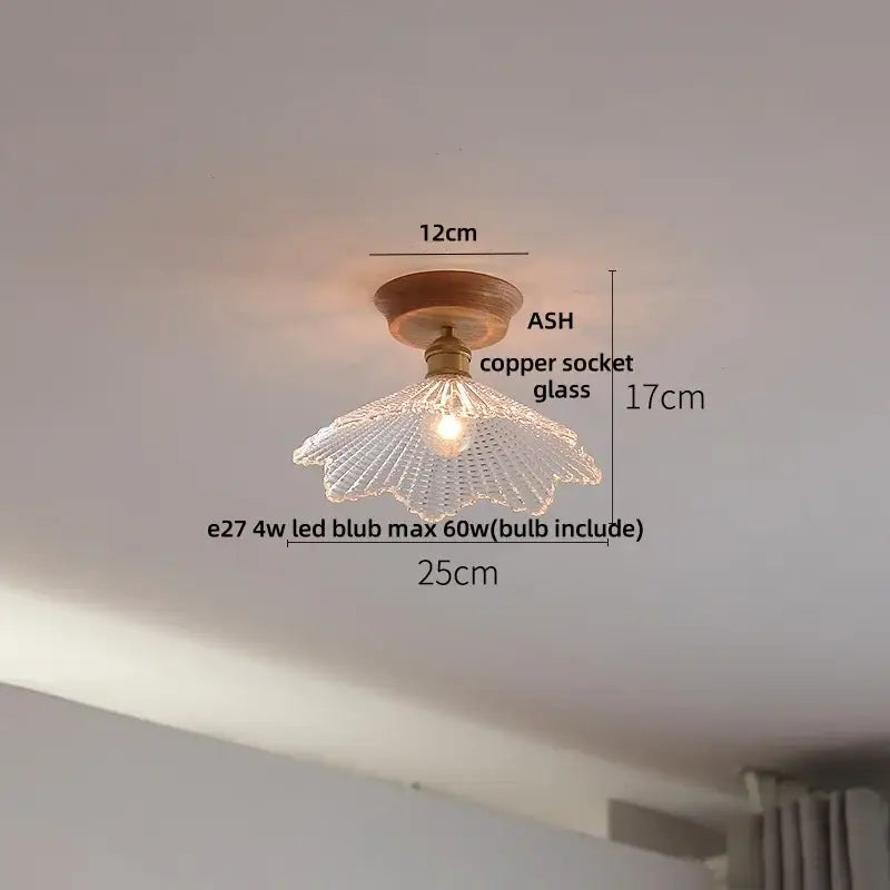Modern amber lotus glass led ceiling light bedroom copper base