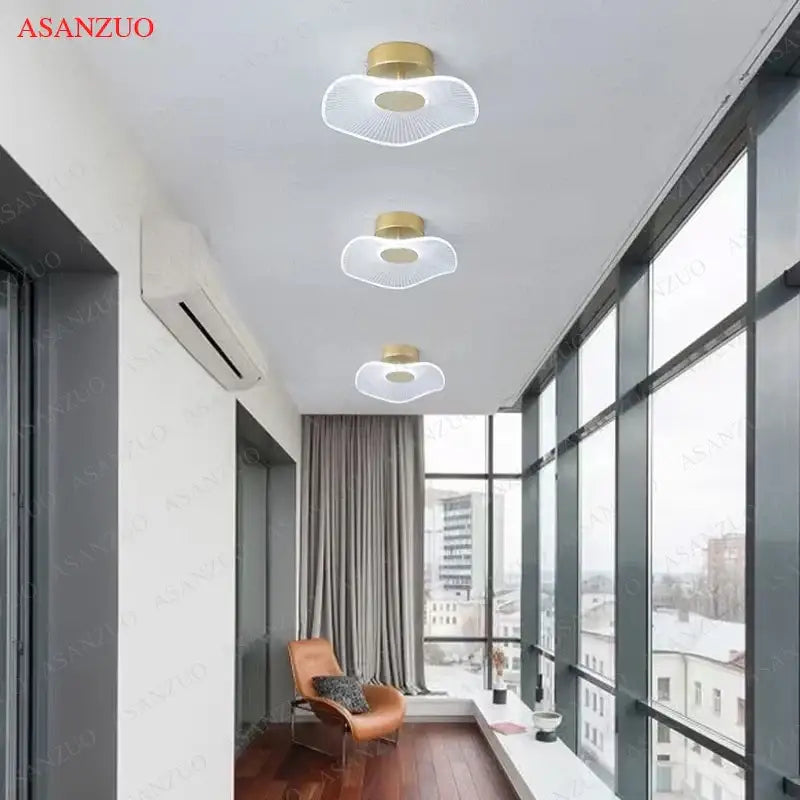 Nordic gold lotus leaf ceiling light for bedroom with radial pattern