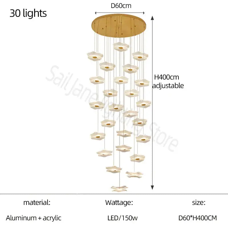 Modern nordic white lotus leaf chandelier living room light