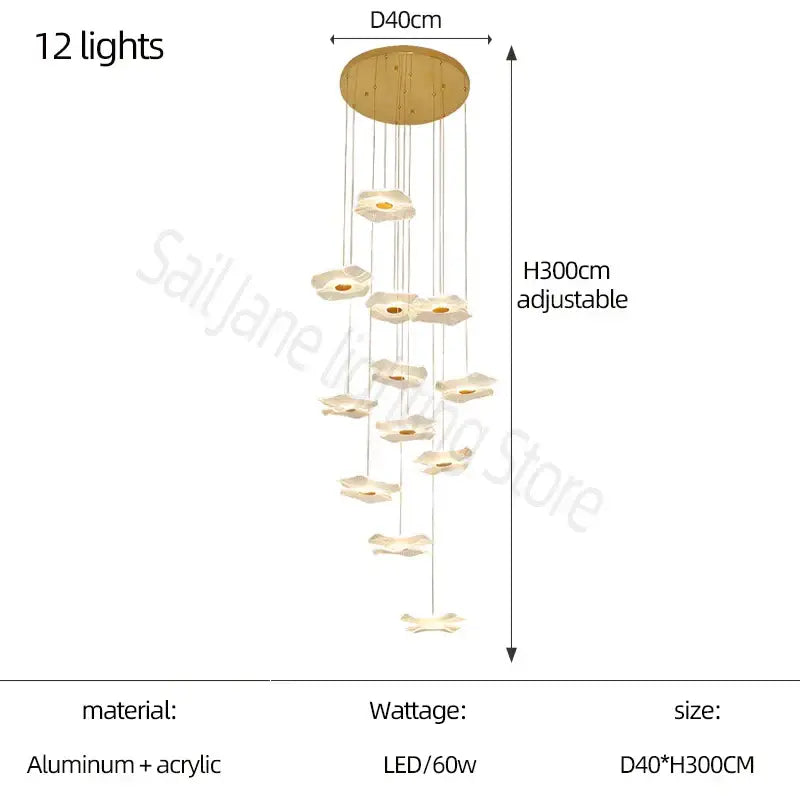 Modern nordic white lotus leaf chandelier living room light