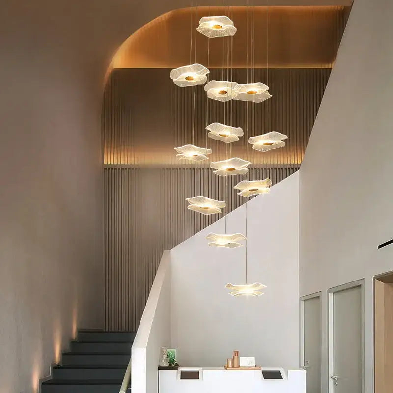 Modern nordic white lotus leaf chandelier living room light