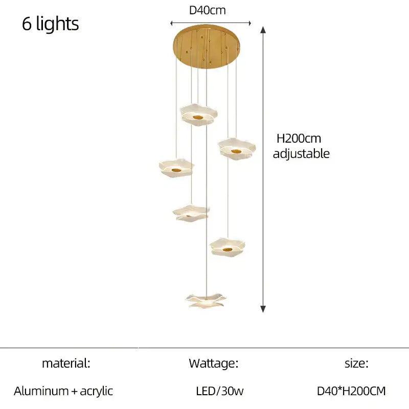 Modern nordic white lotus leaf chandelier living room light