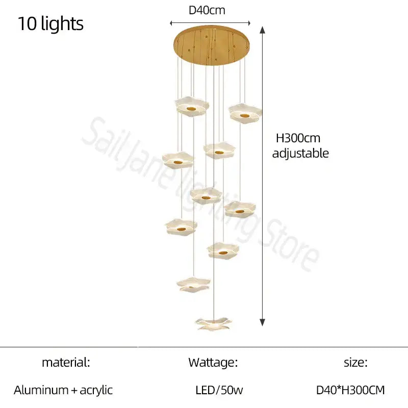 Modern nordic white lotus leaf chandelier living room light