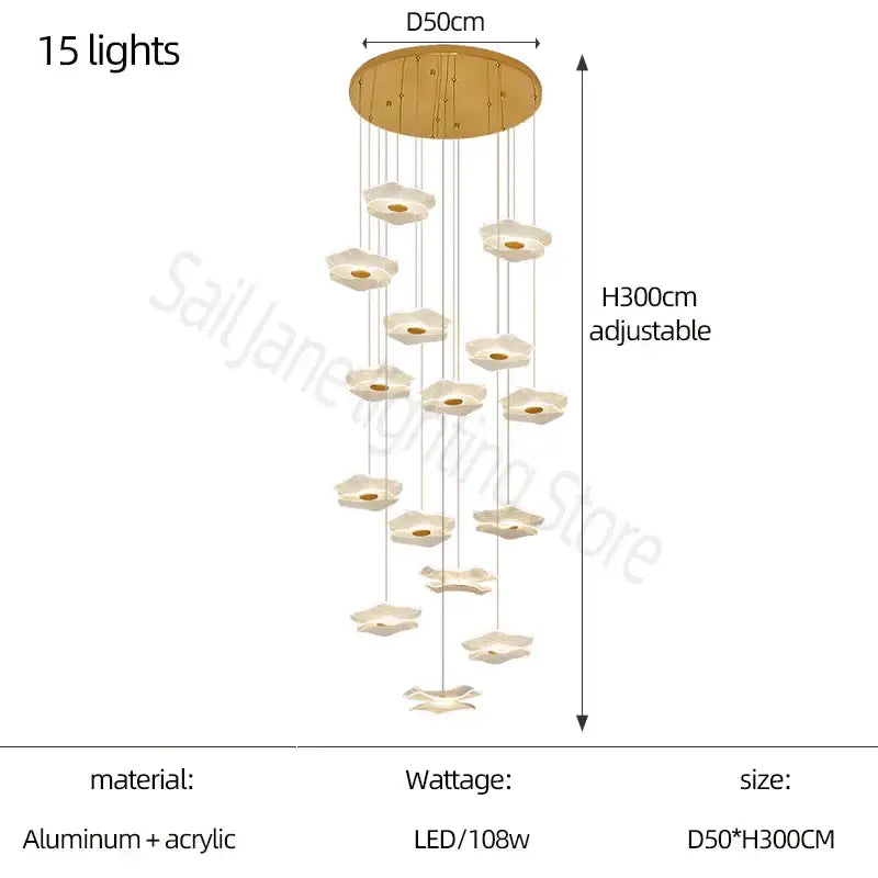 Modern nordic white lotus leaf chandelier living room light