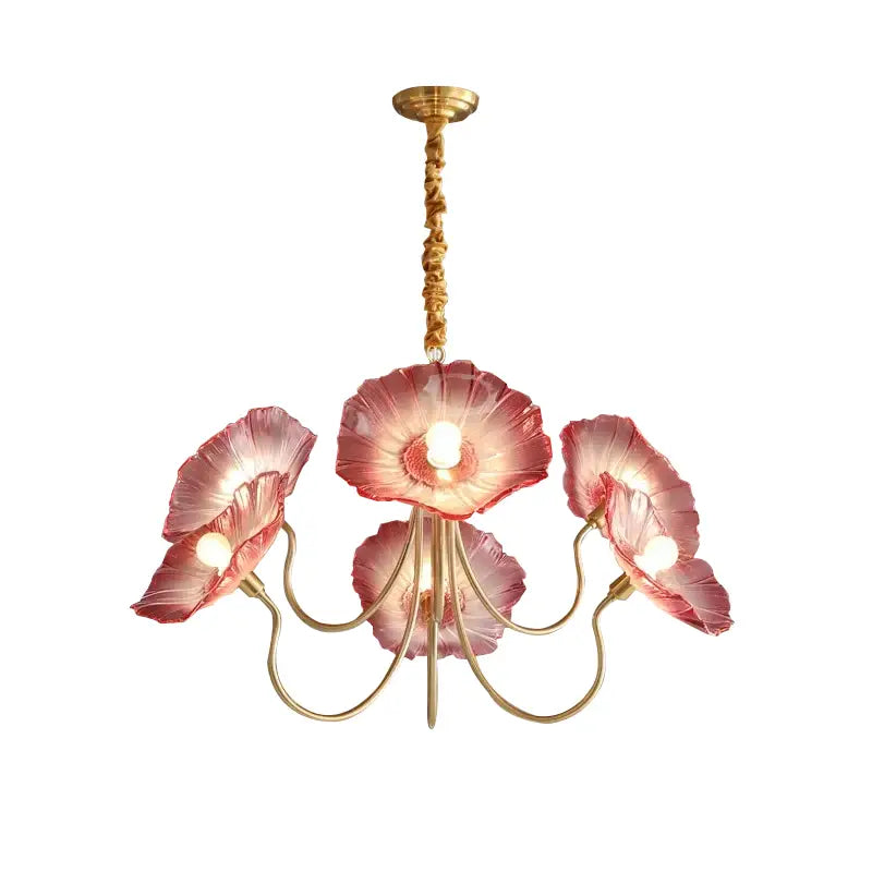 Elegant pink lotus leaf glass ceiling chandelier for living room