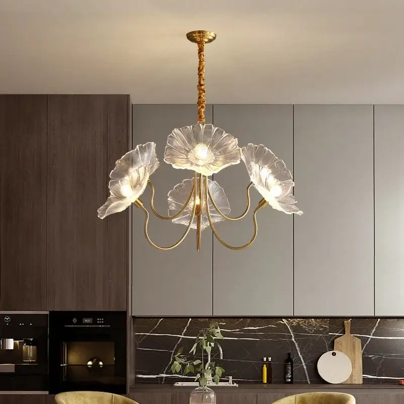 Elegant pink lotus leaf glass ceiling chandelier for living room