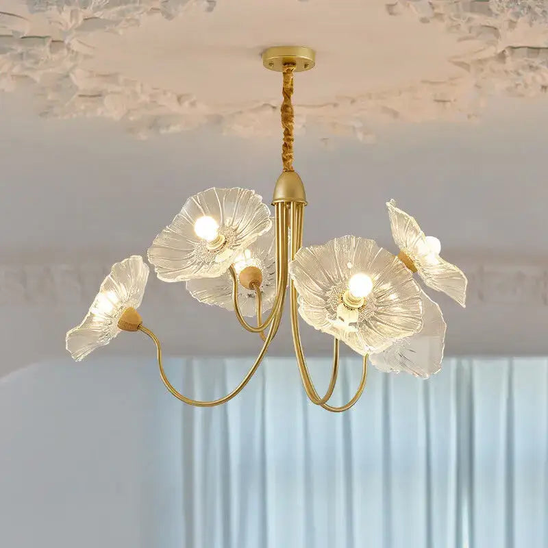 Elegant pink lotus leaf glass ceiling chandelier for living room