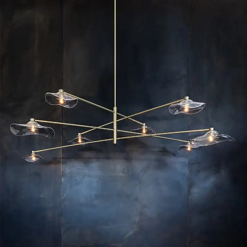 Modern gold lotus leaf glass chandelier for living room lighting