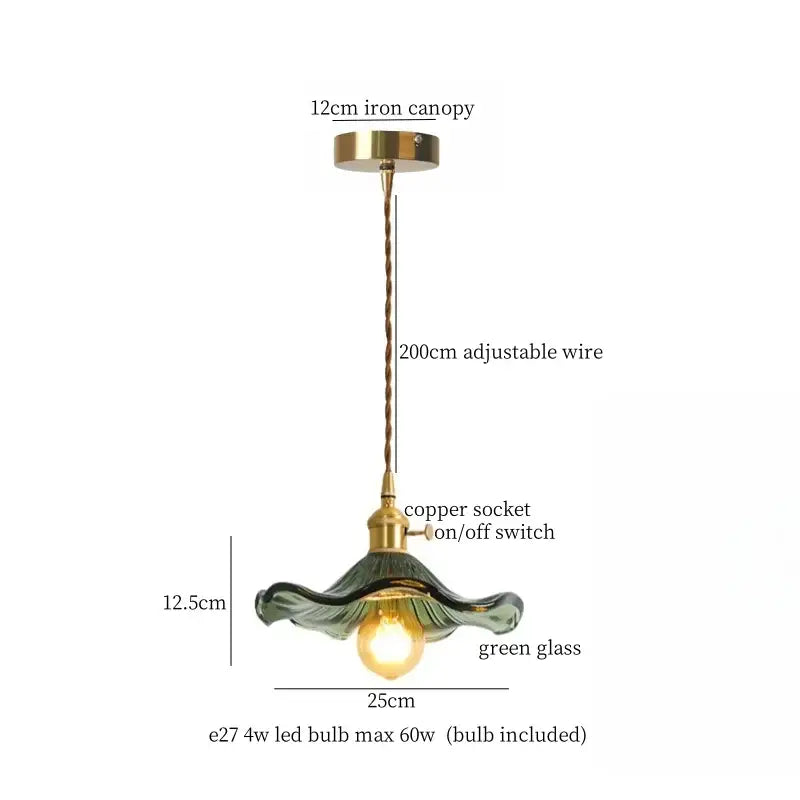 Japanese brass leaf glass led pendant light dining room