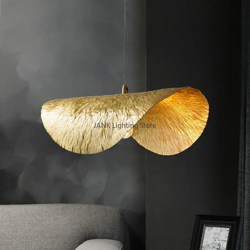 Elegant gold leaf hat pendant lamp for dining room