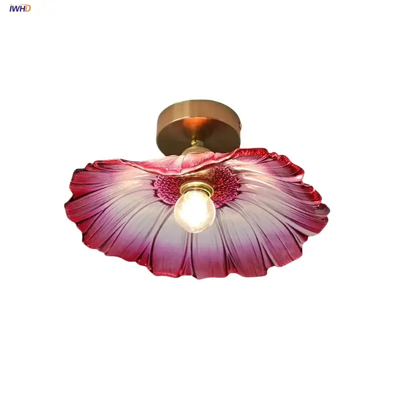 Nordic pink & purple lotus leaf led ceiling lamp for bedroom