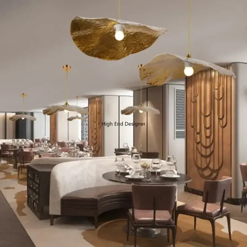 Modern gold hammered lotus leaf led chandelier for dining room