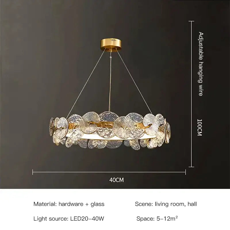 Decorbites lotus leaf gold crystal chandelier for dining room
