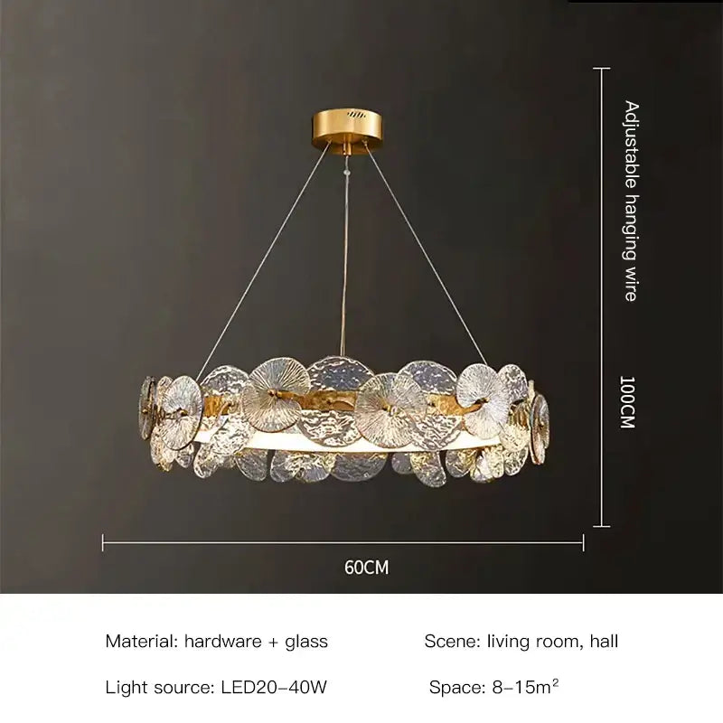 Decorbites lotus leaf gold crystal chandelier for dining room