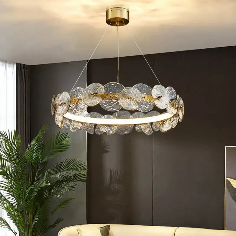 Modern gold lotus leaf led chandelier for dining room