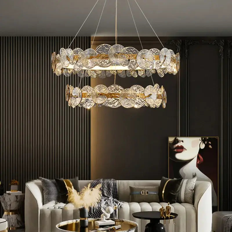 Modern gold lotus leaf led chandelier for dining room