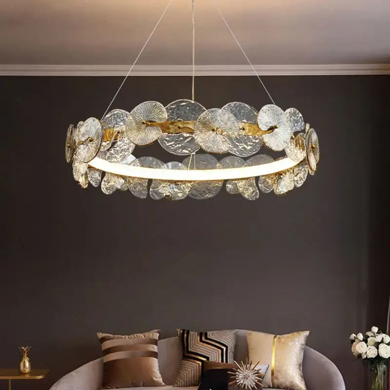 Modern gold lotus leaf led chandelier for dining room
