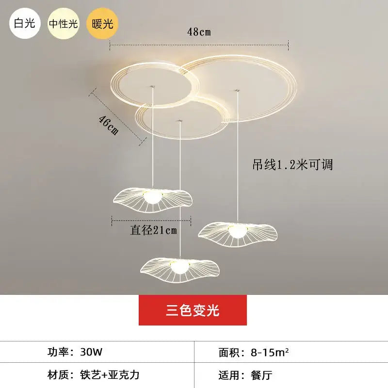 Modern white leaf led pendant light for living room