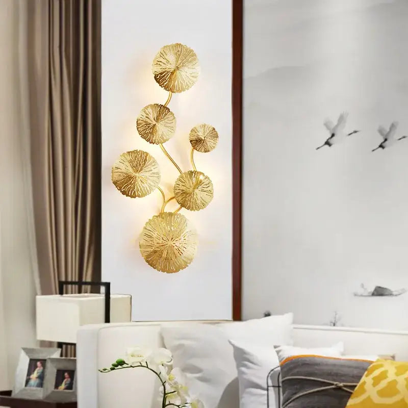 Gold lotus leaf wall lights living room glass sconce