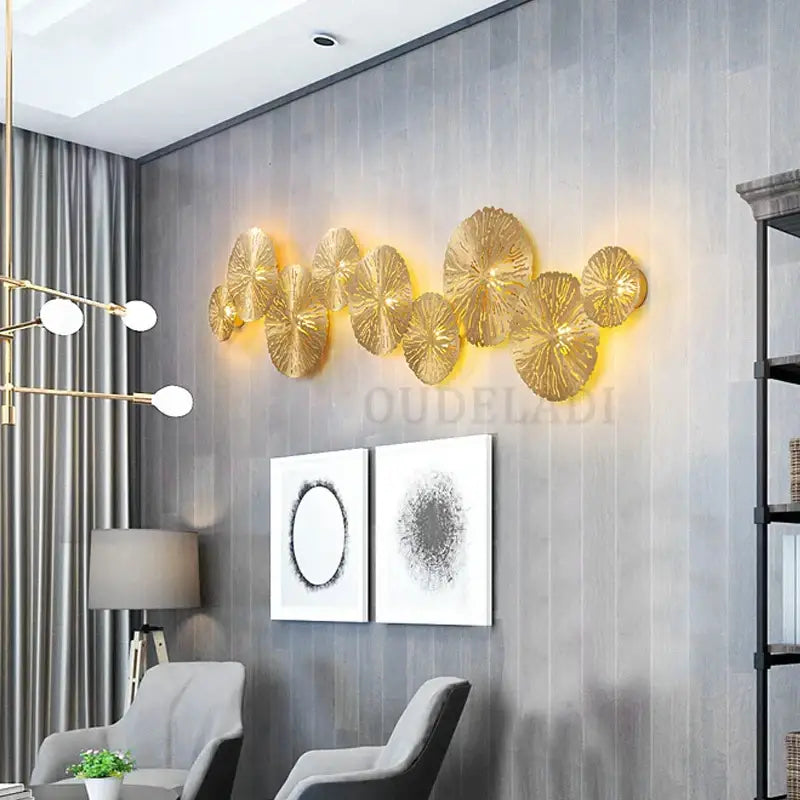 Industrial golden lotus leaf led wall sconce living room light