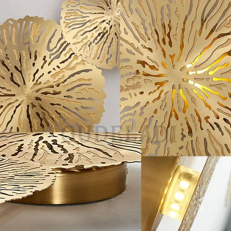 Industrial golden lotus leaf led wall sconce living room light