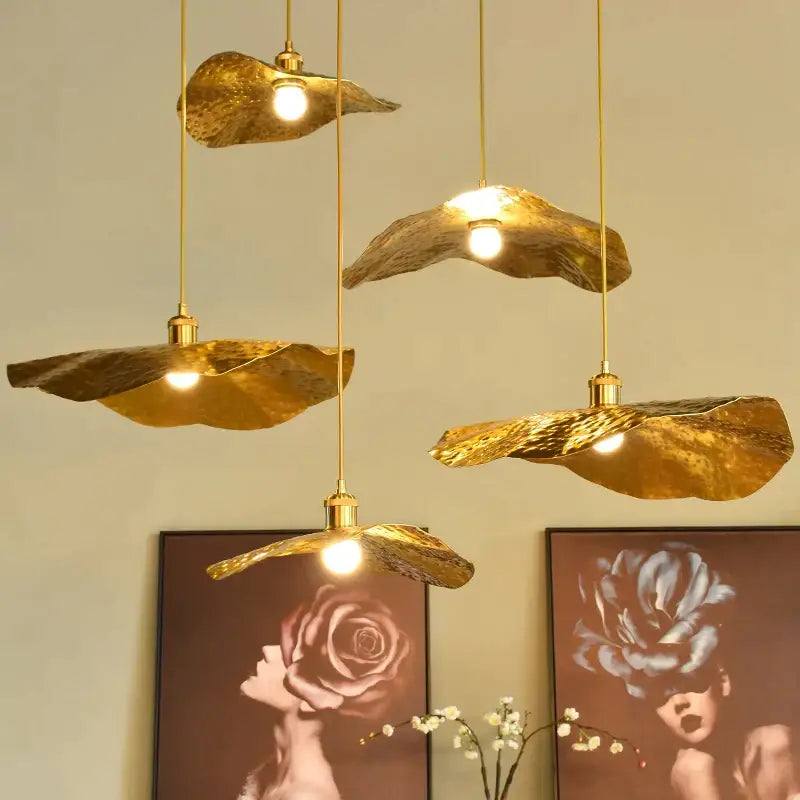 Luxury gold lotus leaf pendant light for dining room and cafe