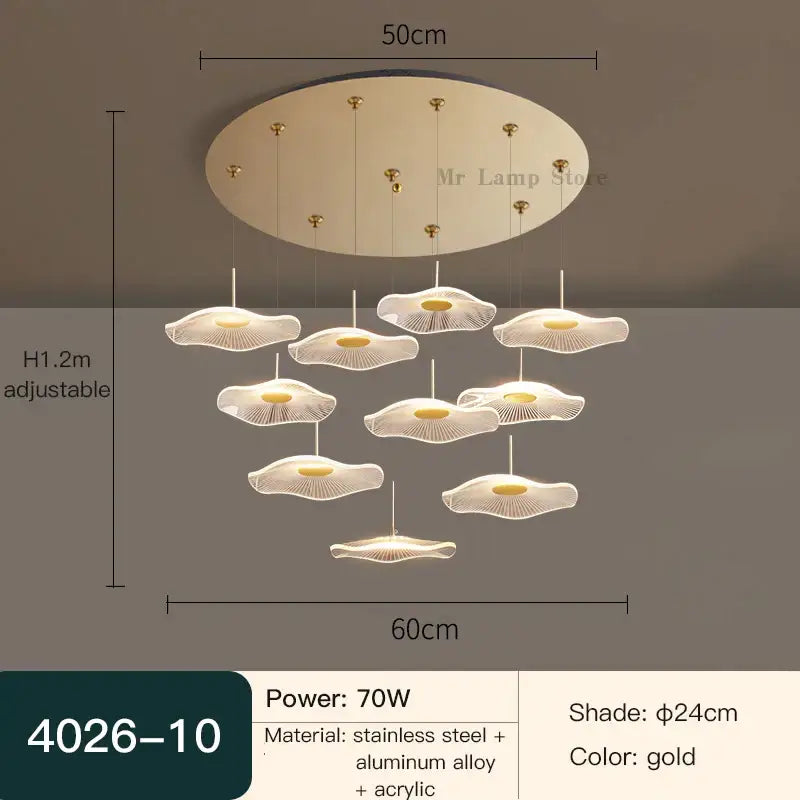 Modern white lotus leaf spiral staircase chandelier living room light
