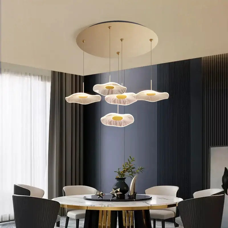 Modern white lotus leaf spiral staircase chandelier living room light