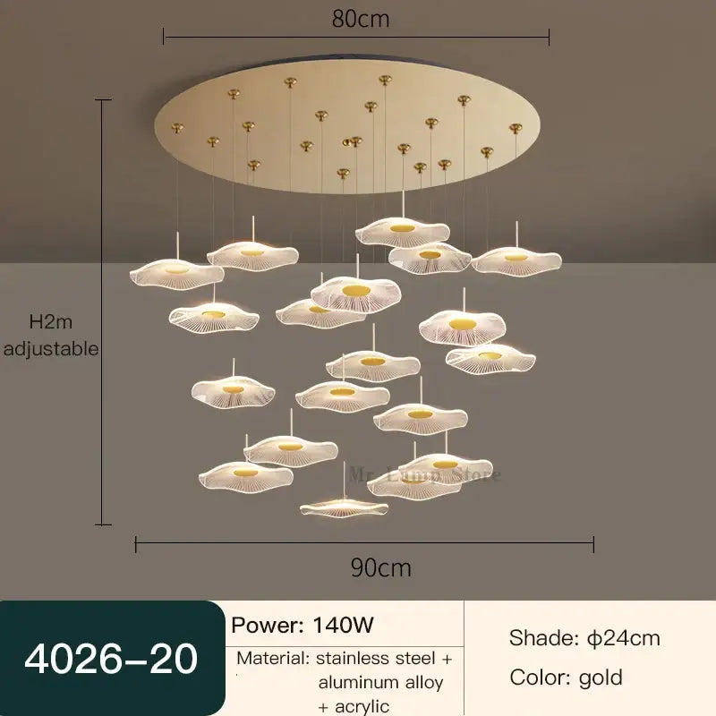 Modern white lotus leaf spiral staircase chandelier living room light