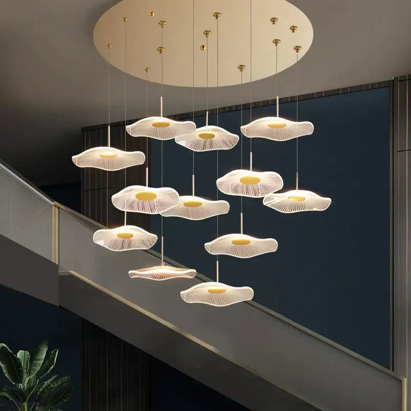 Modern white lotus leaf spiral staircase chandelier living room light