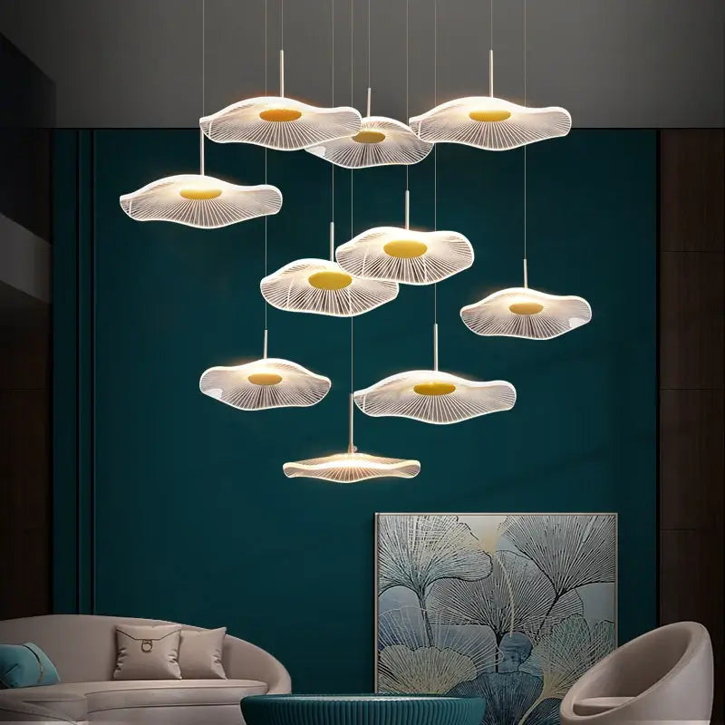 Modern white lotus leaf spiral staircase chandelier living room light