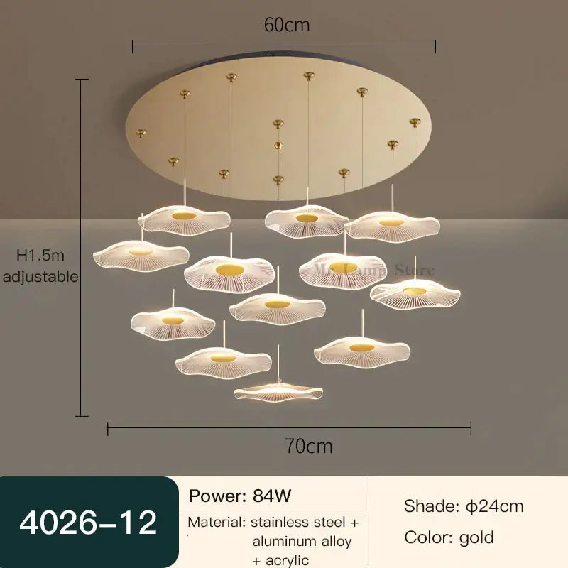 Modern white lotus leaf spiral staircase chandelier living room light