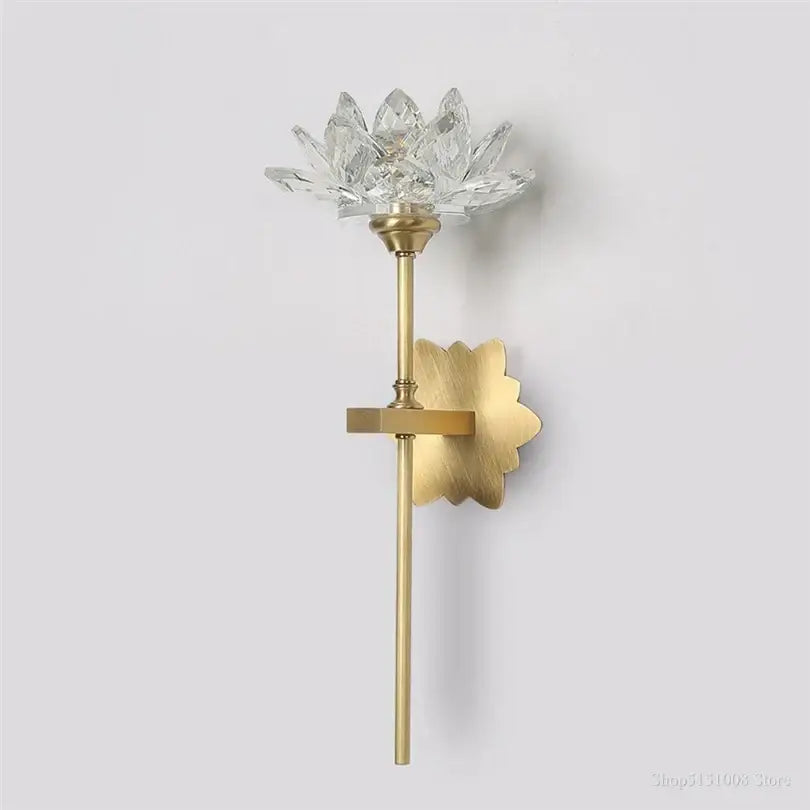 Chinese style gold lotus led crystal wall lamp for bedroom