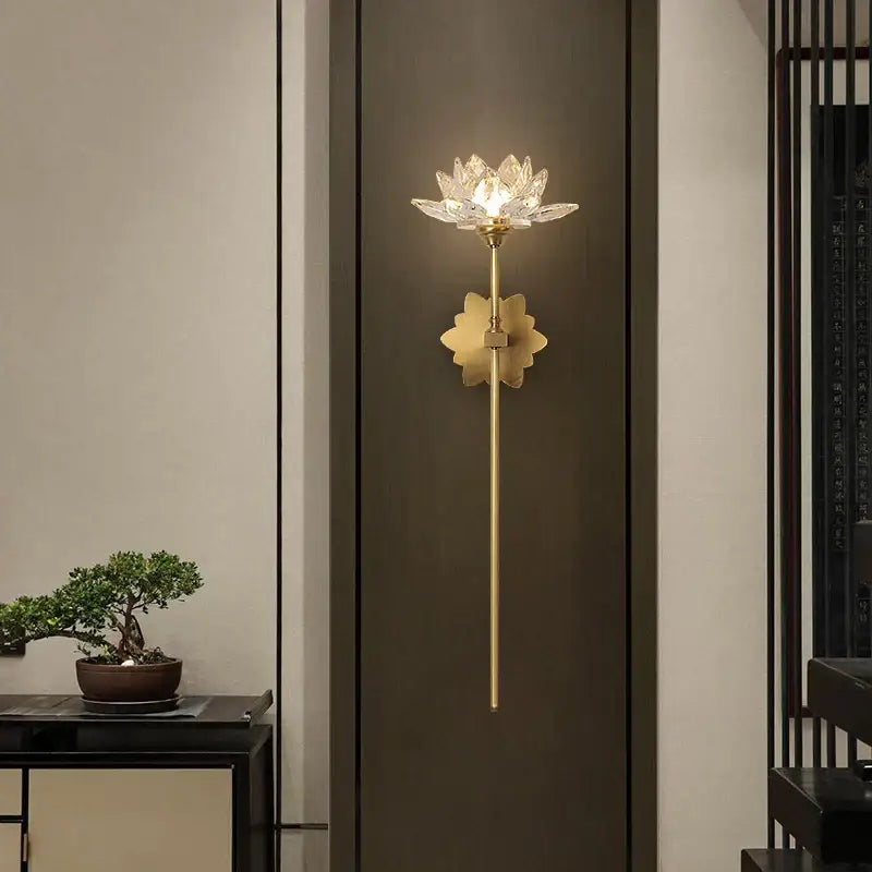 Chinese style gold lotus led crystal wall lamp for bedroom