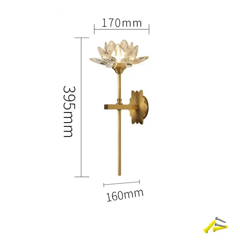 Chinese style gold lotus led crystal wall lamp for bedroom